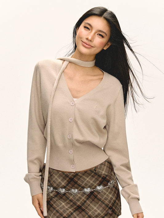 Ariseism American retro V-neck short knitted cardigan for women in autumn and winter new slim-fitting bottoming top