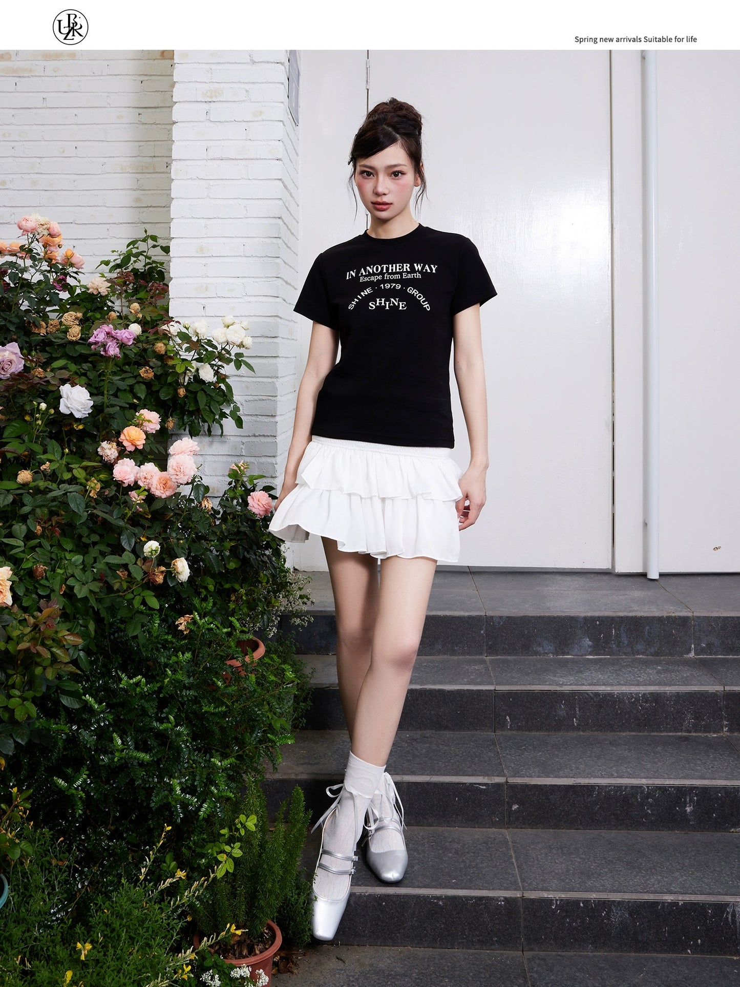 Beikastudios black T-shirt women's right shoulder short-sleeved summer new letter print short casual round neck half-sleeved t
