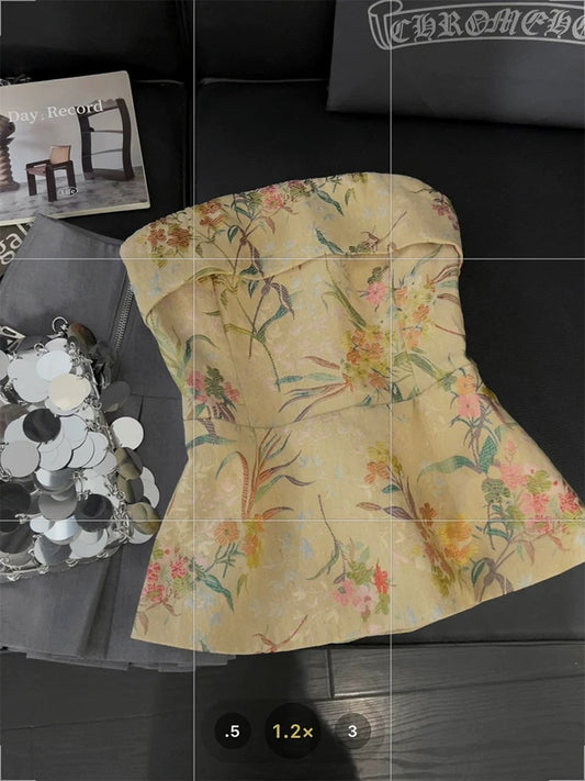 New Chinese retro tube top vest female temperament jacquard high-end summer new sexy sweet and spicy style off-shoulder top