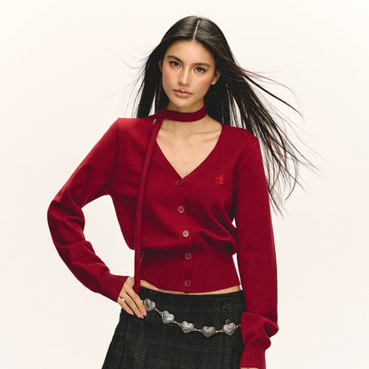 Ariseism American retro V-neck short knitted cardigan for women in autumn and winter new slim-fitting bottoming top