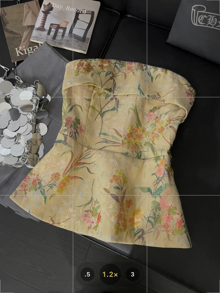 New Chinese retro tube top vest female temperament jacquard high-end summer new sexy sweet and spicy style off-shoulder top