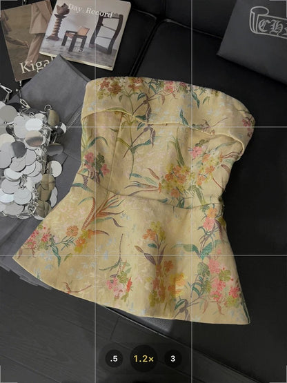 New Chinese retro tube top vest female temperament jacquard high-end summer new sexy sweet and spicy style off-shoulder top