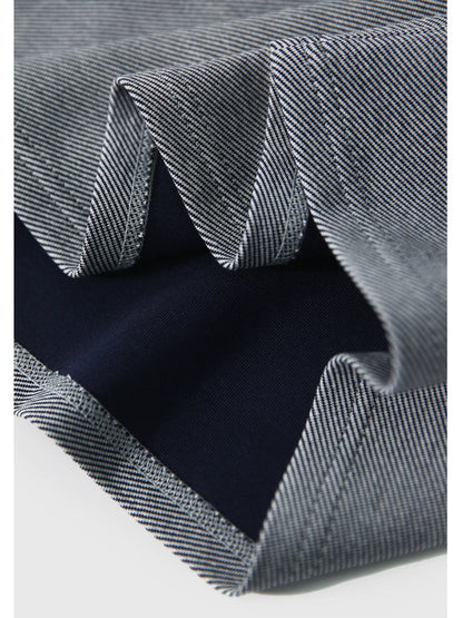 [QZQ780501MG] Xiaohange Lazy Style Sleeveless Gray Bottom Blue Twill Round Neck Dress for Women