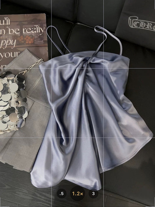 Irregular camisole vest for women, acetic satin, high-end summer style, elegant lady, sweet and spicy style, off-shoulder top