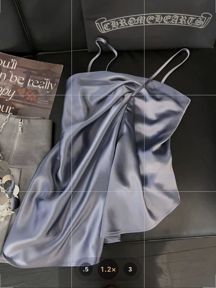 Irregular camisole vest for women, acetic satin, high-end summer style, elegant lady, sweet and spicy style, off-shoulder top