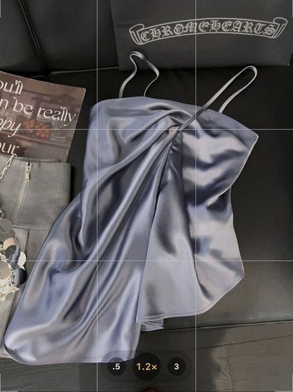 Irregular camisole vest for women, acetic satin, high-end summer style, elegant lady, sweet and spicy style, off-shoulder top