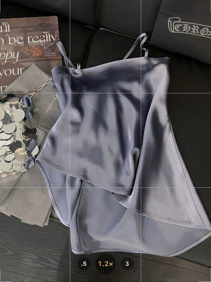 Irregular camisole vest for women, acetic satin, high-end summer style, elegant lady, sweet and spicy style, off-shoulder top