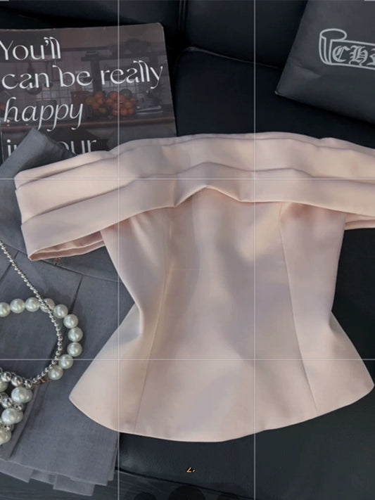 Pink one-shoulder top for women, sweet and gentle, celebrity style, 2025 summer new off-shoulder temperament tube top vest
