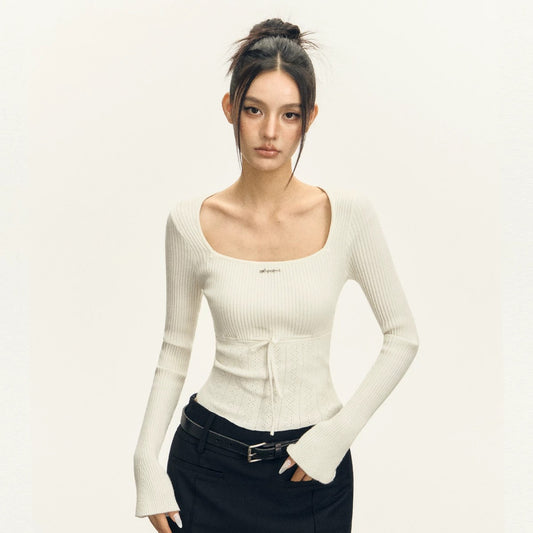 Ariseism American Retro Hot Girl Slim Thin Long Sleeve Sweater Women's 2024 Autumn New Top