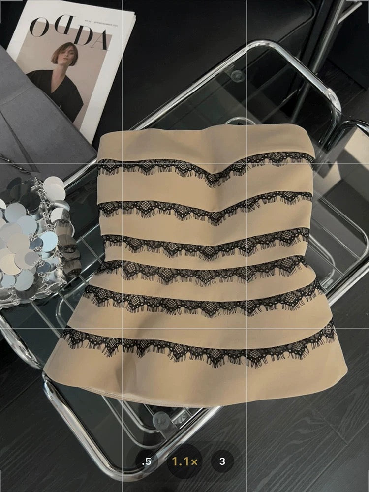 Heavy lace tube top vest for women retro celebrity hottie style summer new strapless design chest wrap top