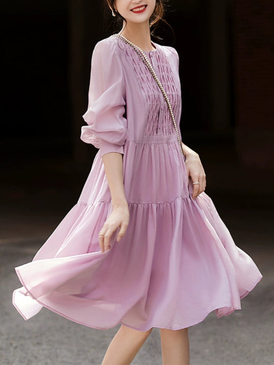 High-end Tencel dress for women 2024 summer new loose casual short-sleeved slimming knee-length long skirt