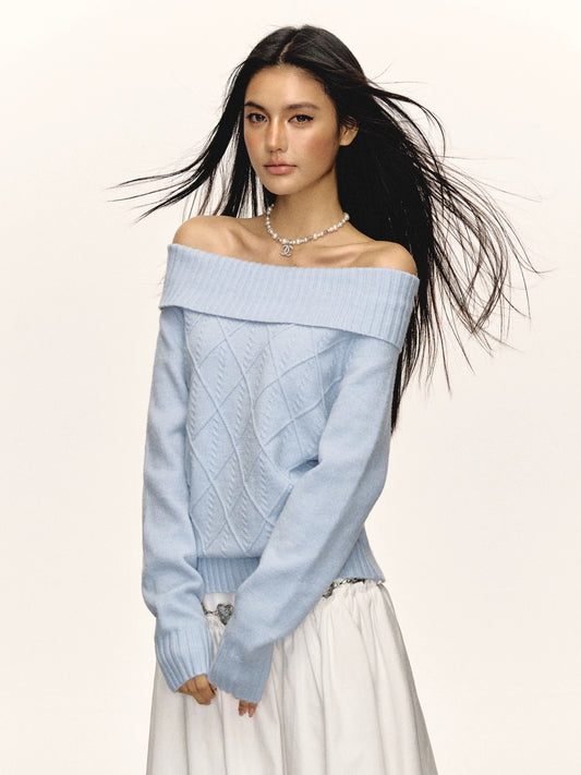 Ariseism American retro high-end one-shoulder long-sleeved sweater for women in autumn and winter new inner layering top