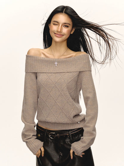 Ariseism American retro high-end one-shoulder long-sleeved sweater for women in autumn and winter new inner layering top
