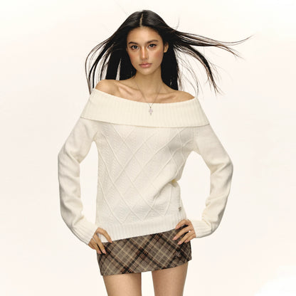 Ariseism American retro high-end one-shoulder long-sleeved sweater for women in autumn and winter new inner layering top