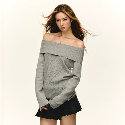 Ariseism American retro high-end one-shoulder long-sleeved sweater for women in autumn and winter new inner layering top