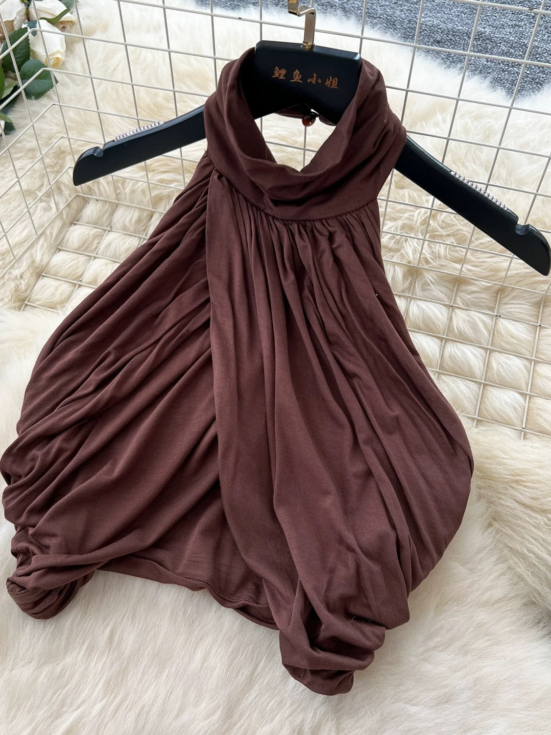 French-style sexy halter neck sleeveless top, high-waisted, heavily embellished with rhinestones, and flowing skirt set.