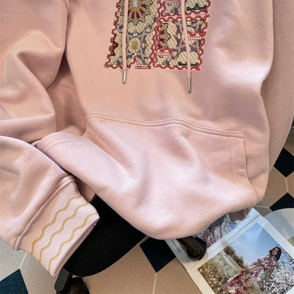 American retro heavy patch embroidery hooded sweatshirt women 2025 early autumn new trend brand hiphop jacket top