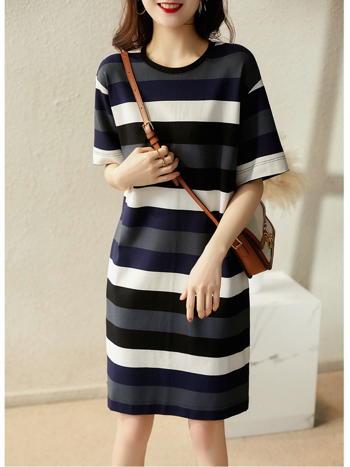 High and sexy, 800+ slimming T-shirt dresses, wide striped dresses, spring and summer new styles 2024 in the mall