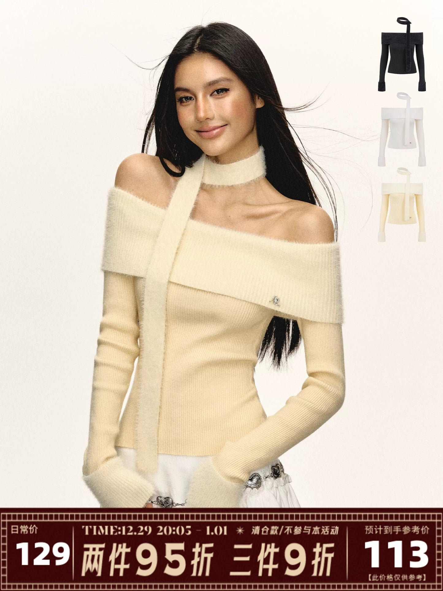 Ariseism American retro design one-shoulder long-sleeved sweater for women in autumn and winter new inner layering top