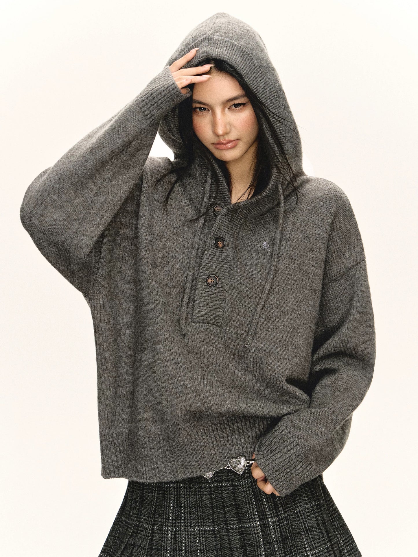 Ariseism American retro hooded loose sweater jacket for women autumn and winter new style