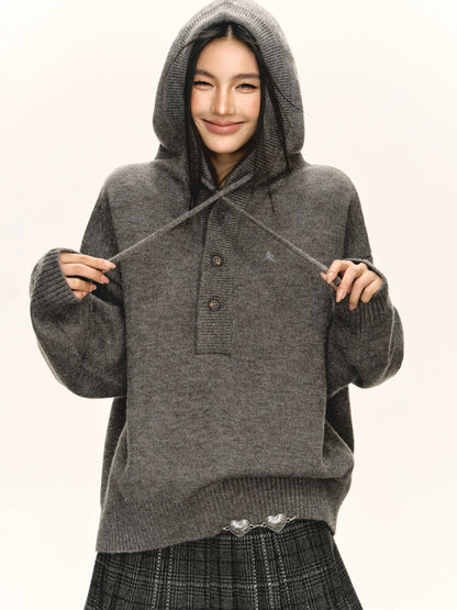 Ariseism American retro hooded loose sweater jacket for women autumn and winter new style