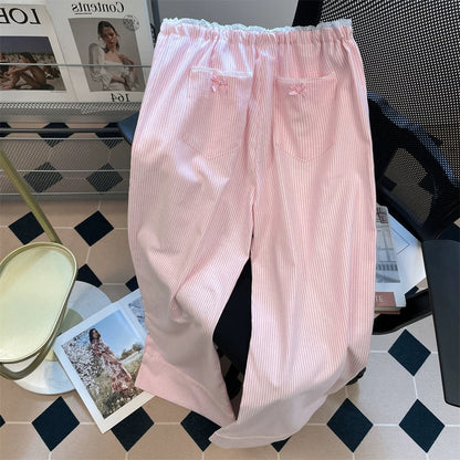 Pink design niche striped wide-leg casual trousers for men and women in summer unique and beautiful straight-leg mopping trousers