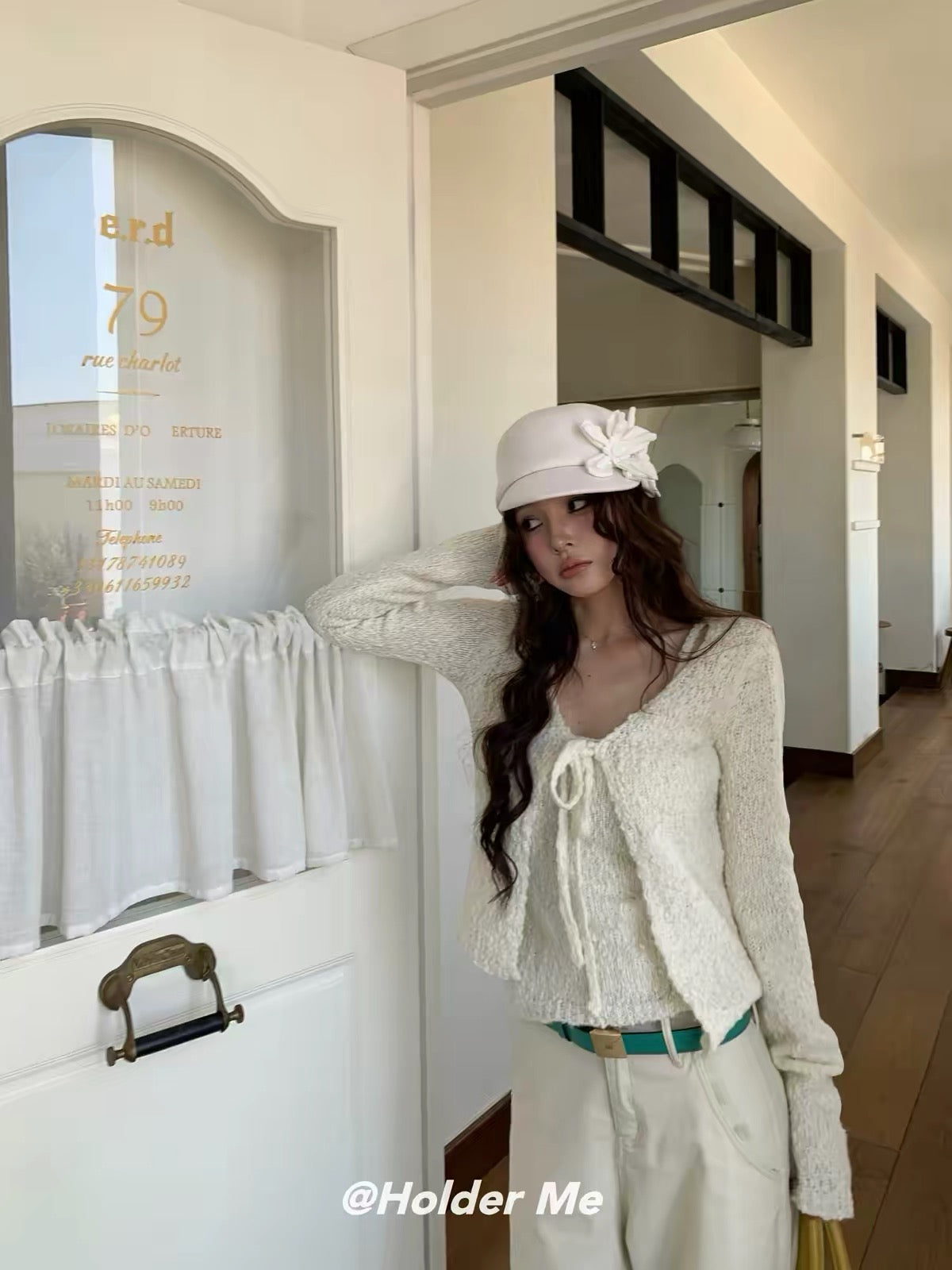 HOLDER 2026 Autumn/Winter New Women’s Two-Piece Set: Spaghetti-Strap Knit Tank Top + Casual Tie-Front Cardigan