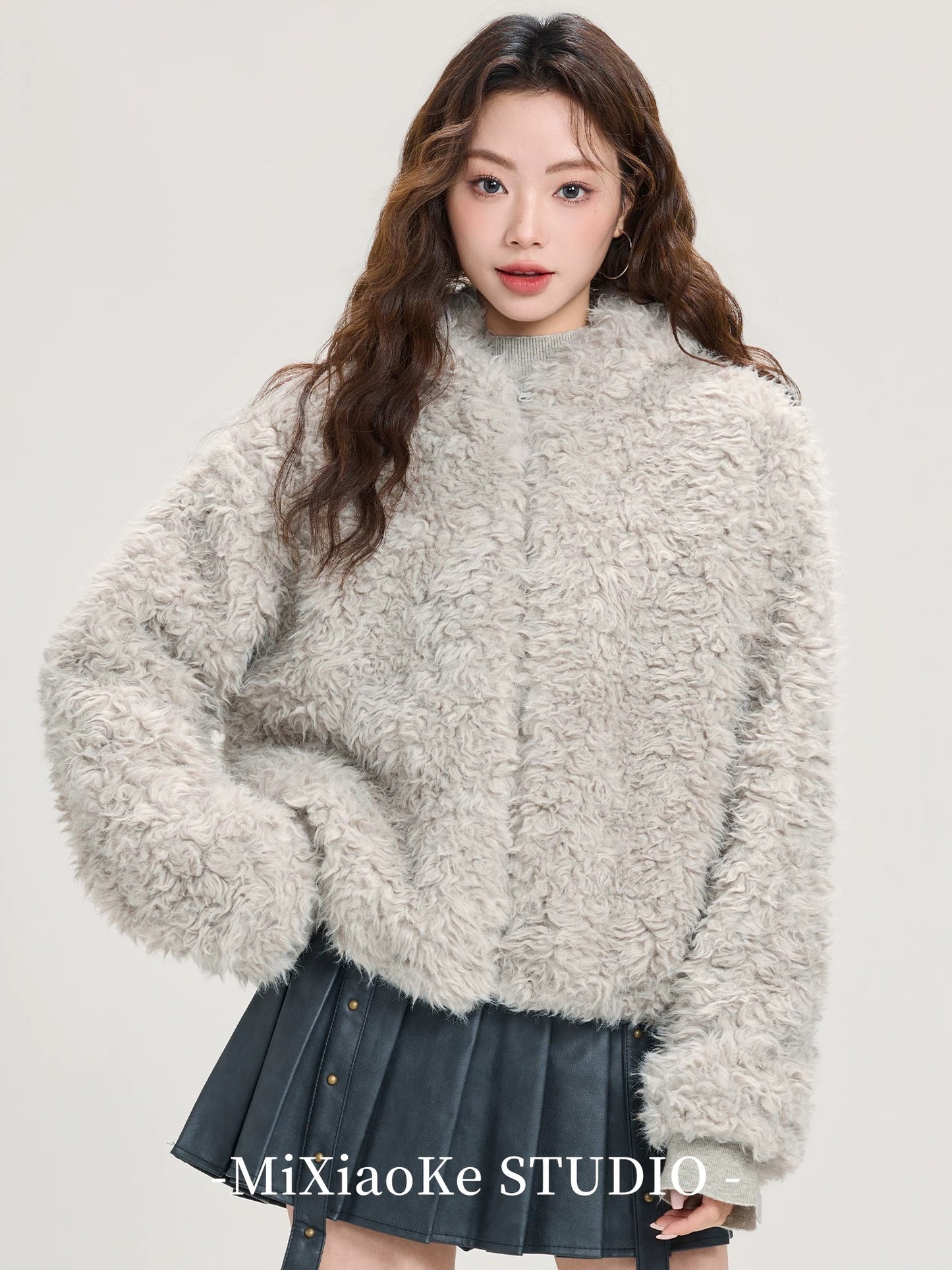 Mi Xiaoke Soft and Thick Warm Lambswool Coat Women's Winter Hooded Plush Top Short Cardigan for Petite Women