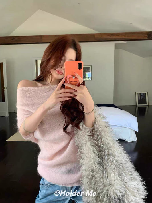 Shisanhang 2026 Autumn/Winter New Collection: Korean-Style Chic Asymmetric One-Shoulder Knitted Top for Women