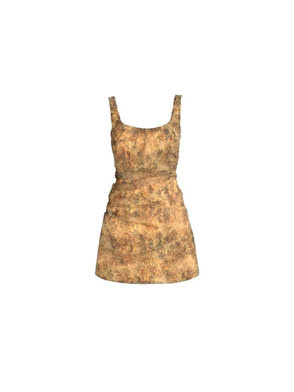 CHICYOU [Hazy Smoke] Yellow Organza Slim Pleated Cool Dress Slimming Waist Skirt