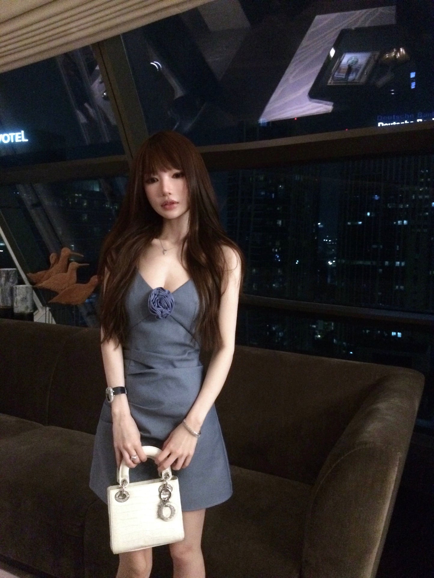 CHICYOU [Atmosphere Beauty] du family style flower slim v-neck suspender dress tight waist skirt