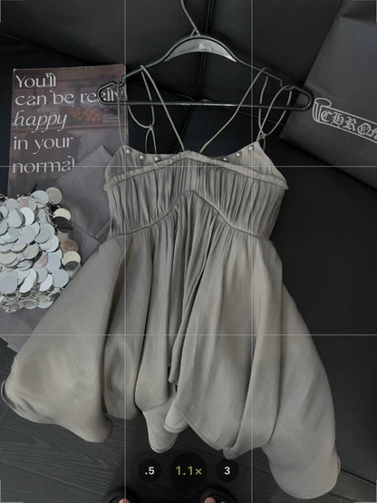 Grey sweet and spicy style camisole for women with asymmetrical hem design 2025 summer pure desire gentle style top