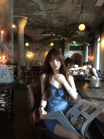 CHICYOU [Atmosphere Beauty] du family style flower slim v-neck suspender dress tight waist skirt