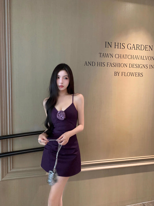 CHICYOU [Atmosphere Beauty] du family style flower slim v-neck suspender dress tight waist skirt