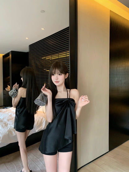 CHICYOU【Lux Series Delicate Lady】Real acetate slanted shoulder strap irregular temperament suspender top