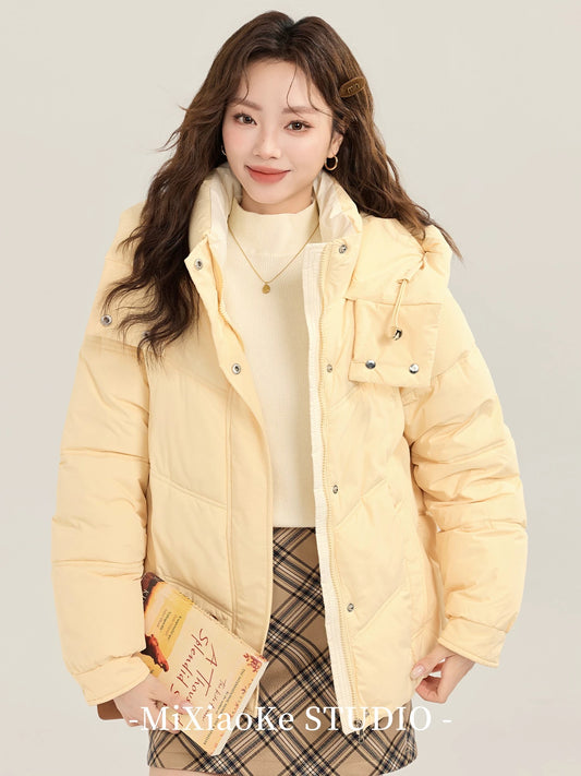 Mi Xiaoke French sweet style hooded cotton-padded coat, women's winter winter petite thick warm puffer jacket