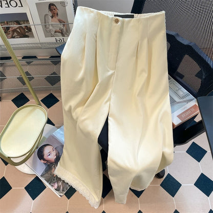 Korean style high-grade lace stitching wide-leg trousers for men and women in summer loose bf lazy style drape suit pants