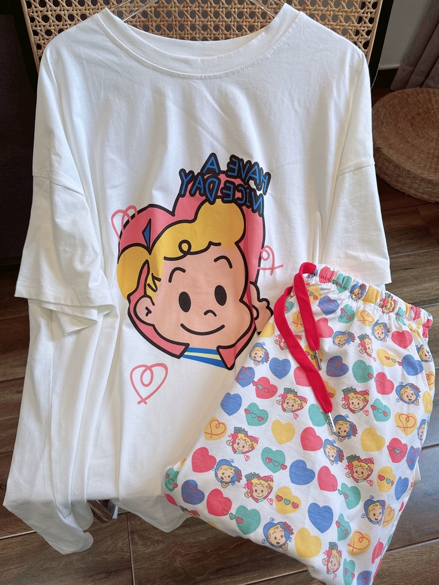 Japanese cute cartoon pajamas for women 2024 spring and summer new short-sleeved trousers pure cotton home clothes set can be worn outside