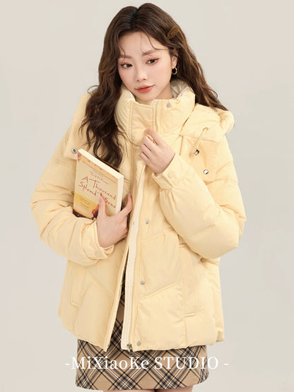 Mi Xiaoke French sweet style hooded cotton-padded coat, women's winter winter petite thick warm puffer jacket