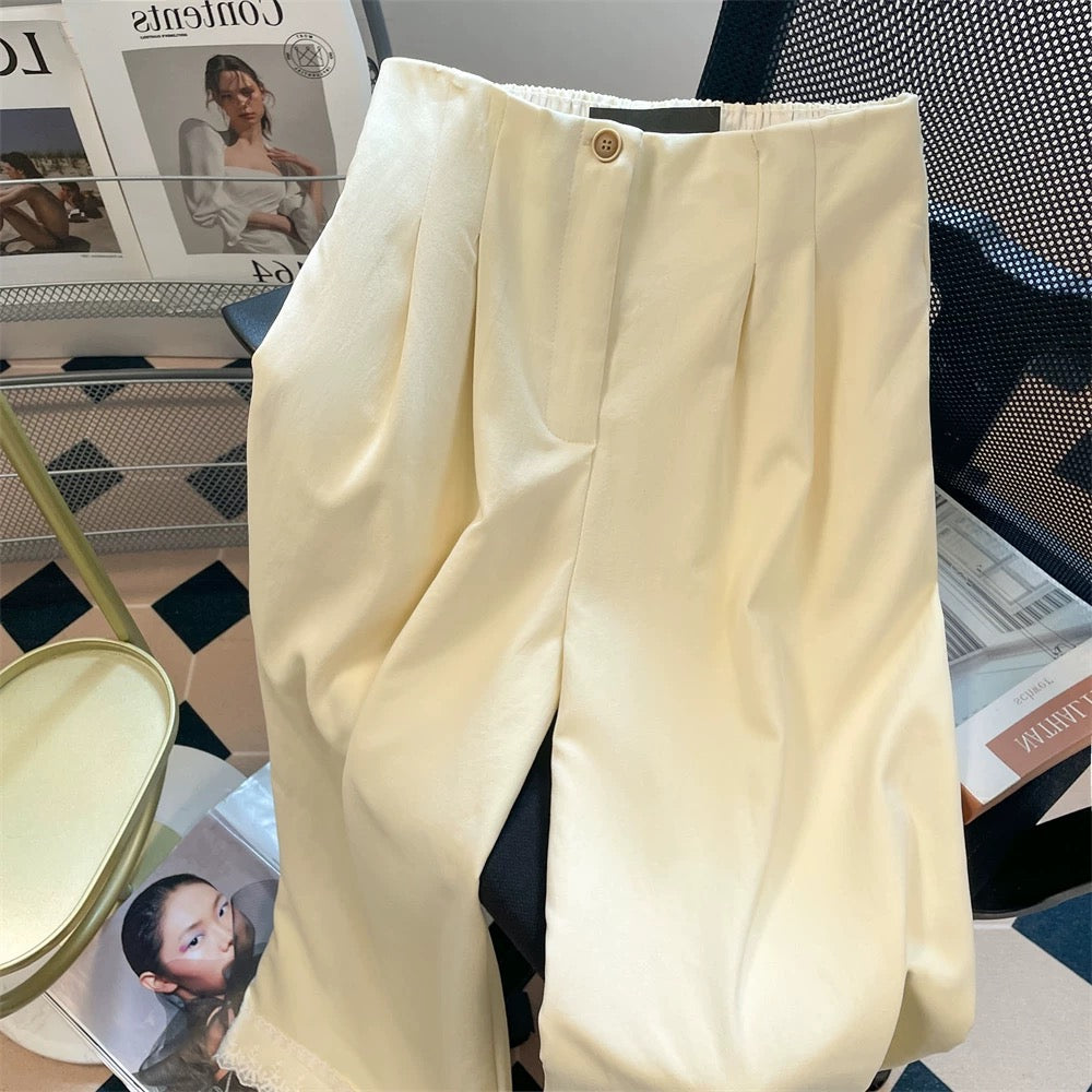 Korean style high-grade lace stitching wide-leg trousers for men and women in summer loose bf lazy style drape suit pants