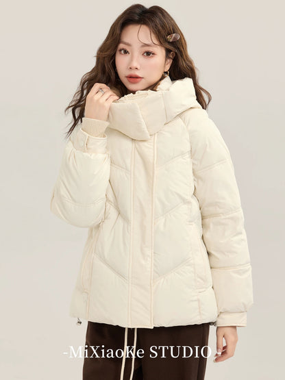Mi Xiaoke French sweet style hooded cotton-padded coat, women's winter winter petite thick warm puffer jacket