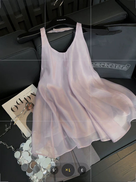 Zhao Lusi same style halter neck dress female age reduction playful gentle style 2025 new backless flower bud puffy short skirt