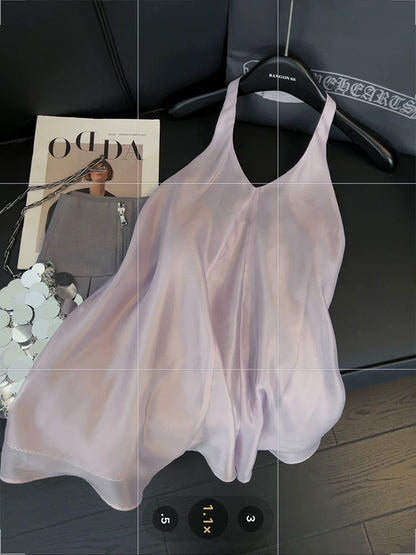 Zhao Lusi same style halter neck dress female age reduction playful gentle style 2025 new backless flower bud puffy short skirt