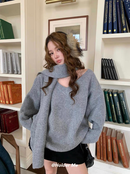 HOLDER 2025 Winter New Collection: Loose, Relaxed, and Soft V-Neck Pullover – Thickened, Warm Knitted Sweater