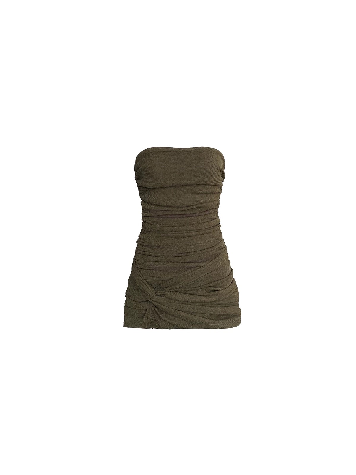 CHICYOU Dark Green Super White Design Mesh Twist Dress Slimming Versatile Sexy Tube Skirt