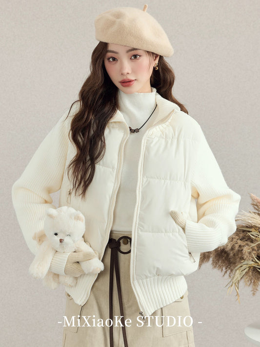 Mi Xiaoke's gentle style stand-up collar puffer jacket, short style, new autumn and winter style, this year's hottest lightweight and thick cotton-padded coat.