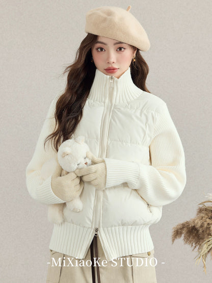 Mi Xiaoke's gentle style stand-up collar puffer jacket, short style, new autumn and winter style, this year's hottest lightweight and thick cotton-padded coat.