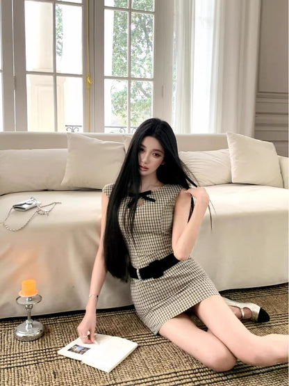 Barb Chill "Retro Heiress" Plaid Dress for Women, Summer Bodycon Skirt, Short Skirt, Waist-cinching Birthday Dress