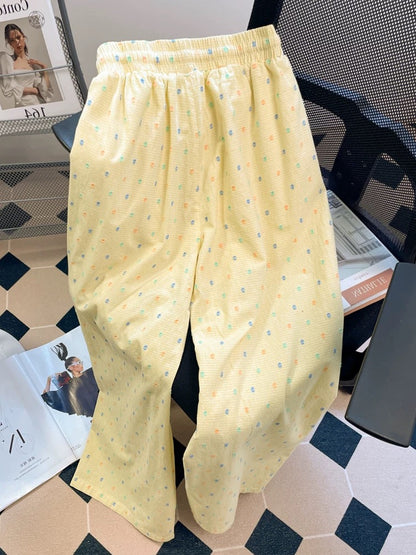 Korean style dopamine color polka dot casual wide-leg trousers for men and women summer loose small straight drape mopping trousers