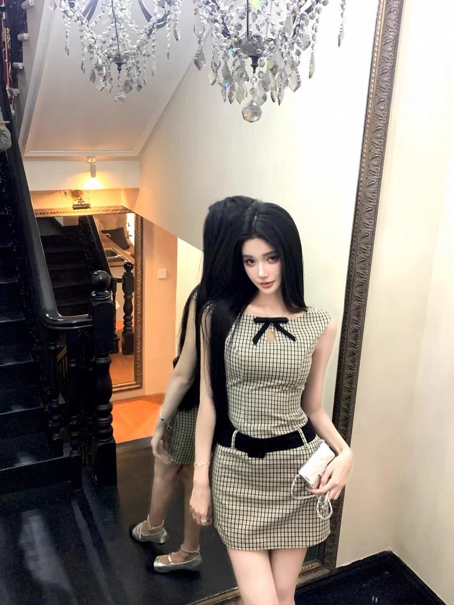 Barb Chill "Retro Heiress" Plaid Dress for Women, Summer Bodycon Skirt, Short Skirt, Waist-cinching Birthday Dress